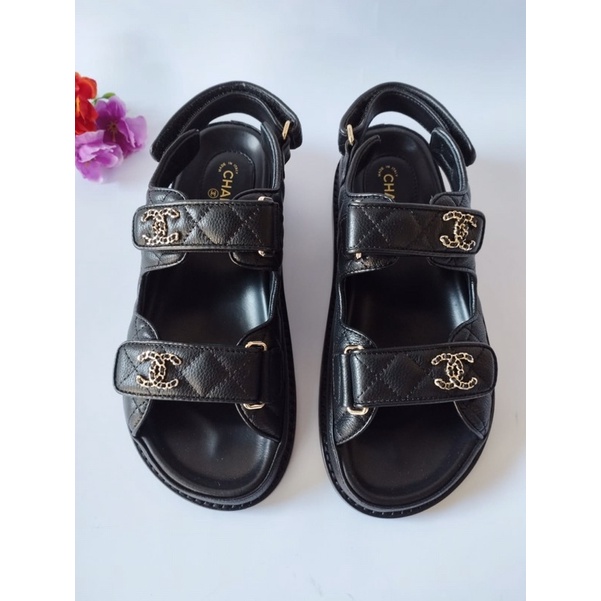 CHANEL DAD SANDALS BLACK SZ 37