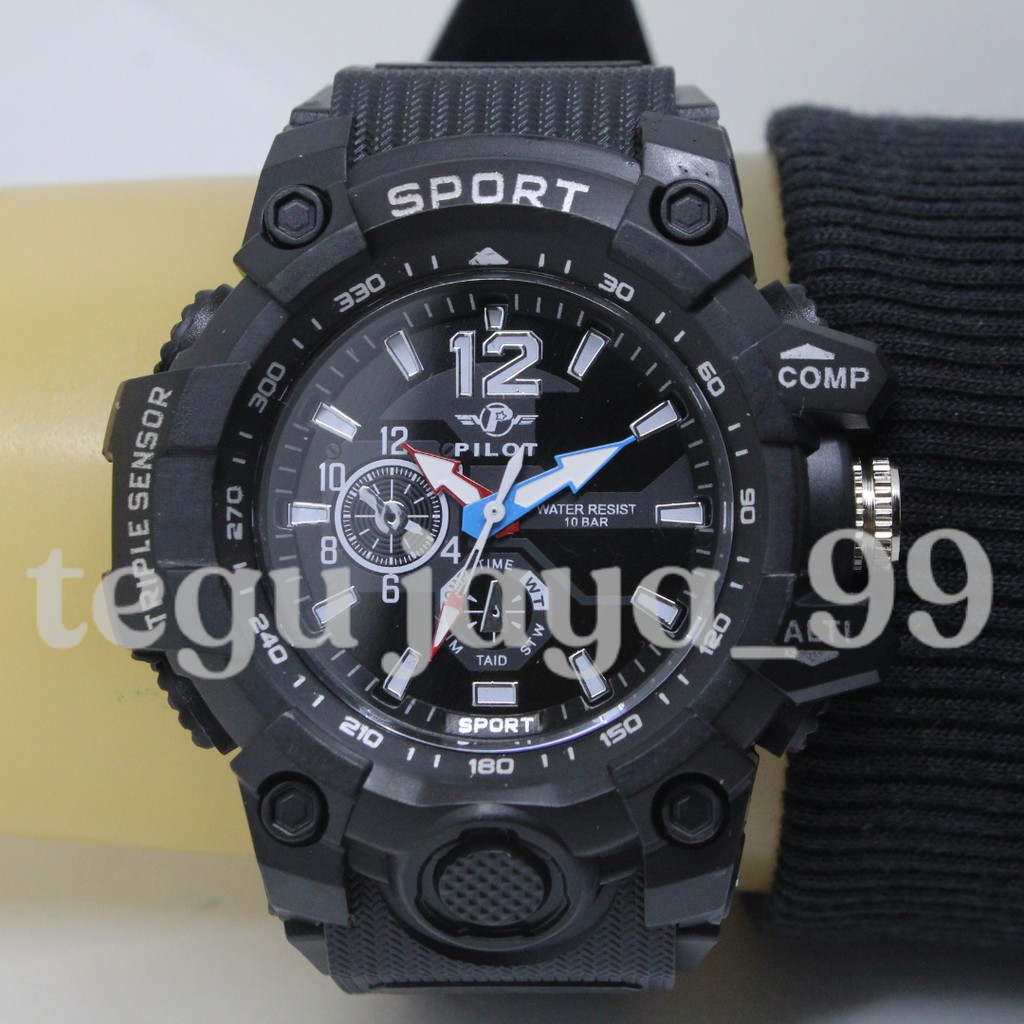 [✅ANTI AIR] JAM TANGAN PILOT SPORT PRIA COWOK TALI RUBBER TE192 GROSIR MURAH