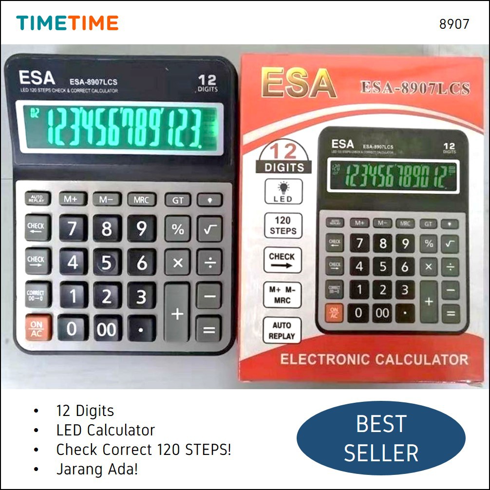 Kalkulator Check Correct 12 Digit Kalkulator LED Layar Menyala Kalkulator Dagang Free Baterai AAA