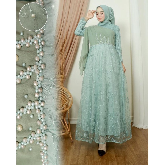 Realpict Gamis tulle terbaruu//gamis flora//gamis lebaran kekinian