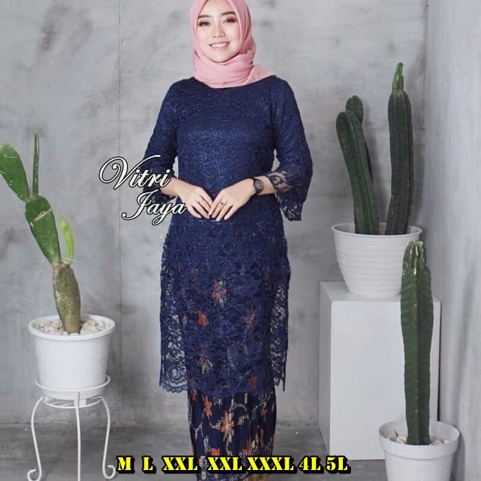 ￼PROMO atasan KEBAYA TUNIK BRUKAT MERAH/BIRU BCA/NAVY/LAVENDER N GOLD/kebaya brokat/navy