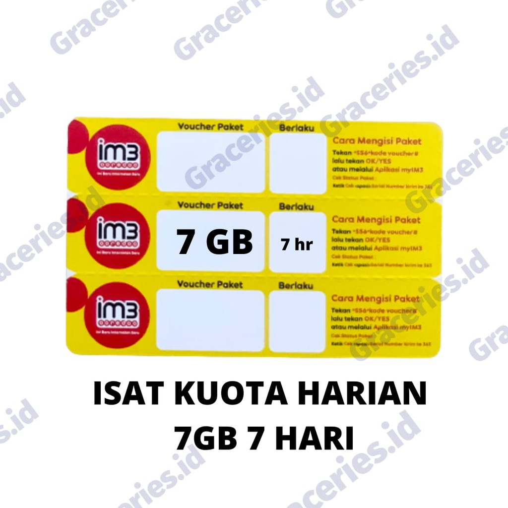 Voucher INDOSAT / ISAT / IM3 Kuota Harian 7GB berlaku 7 hari 1GB per hari