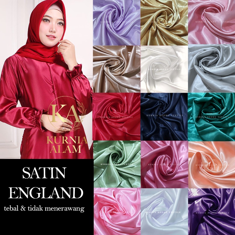 Kain Saten Polos Premium Meteran Tebal  Satin Mengkilap Murah Bahan Gamis Meteran per 50 cm