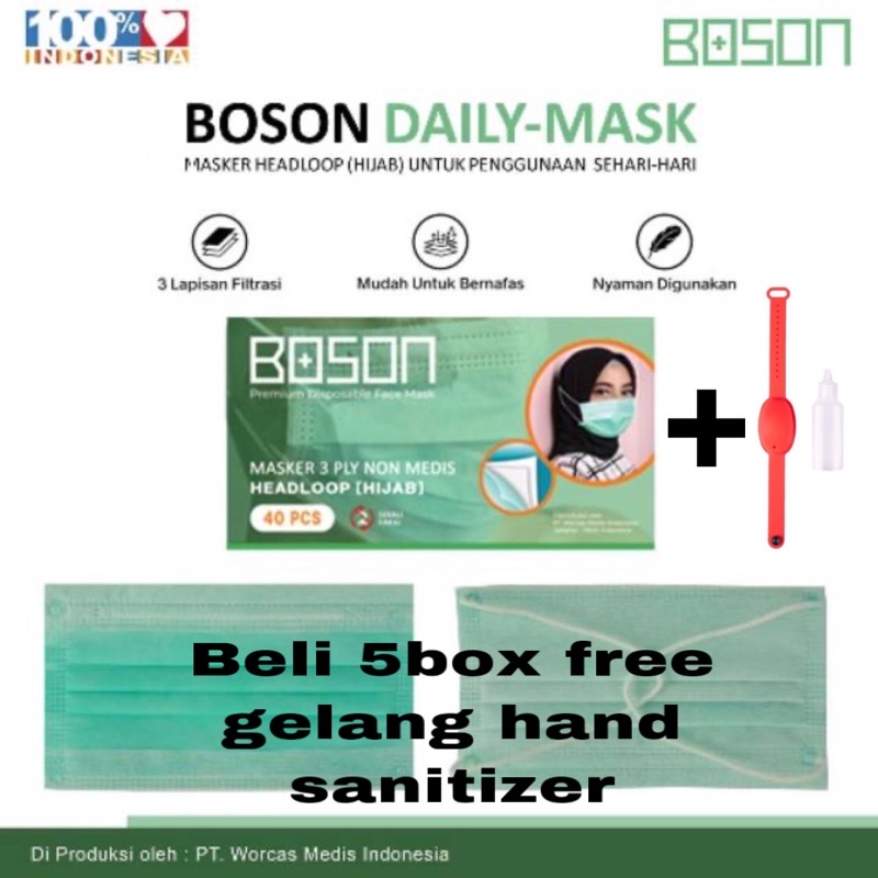 BOSON masker hijab headloop 3ply isi 40 pcs disposable daily mask