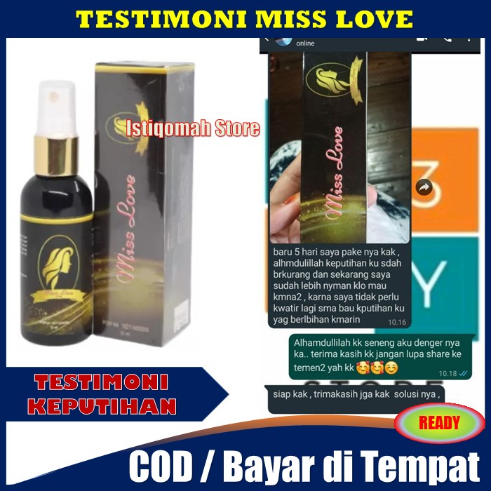 PROMO COD - Miss Love Spray Perawatan Kewanitaan Harum, Rapat dan Keset NON ALKOHOL ️- Obat Keputihan Ampuh Pelancar Haid - Obat Promil Cepat_Hamil Ampuh Alami TERLARIS TANPA EFEKSAMPING ORIGINAL Sudah BPOM