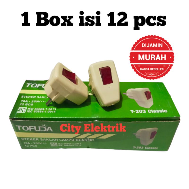 Steker Saklar Lampu Murah TOFUDA SNI / Steker Lampu / Saklar Lampu / Colokan Saklar Lampu ( 1 Pak isi 12 pc )