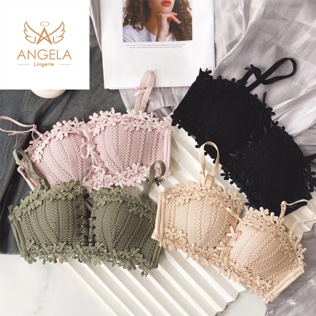 ANGELA PREMIUM JAPAN Bra BH Push Up Set Tanpa Kawat Celana Dalam Wanita Bikini Sport Beha Lingerie Korea Jepang Fashion Remaja Perempuan Sexy Pakaian Dalam BISA COD Renang Motif Cewek Pita Bunga Murah Jumbo