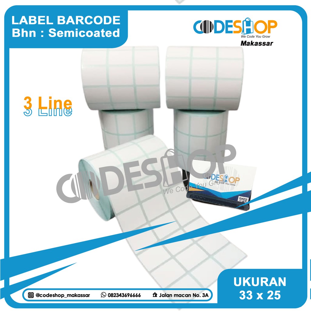 LABEL BARCODE 33 X 25 (3 LINE) KERTAS STICKER LABEL SEMICOATED 33x25