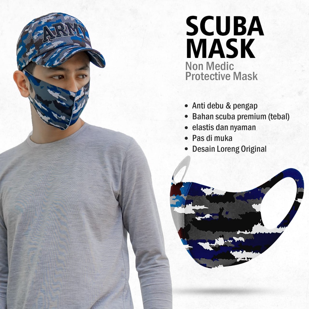 Masker Scuba Dewasa - Gramasi 340 - Anti Polusi dan Lembut - Bisa Dicuci - Tebal dan Premium