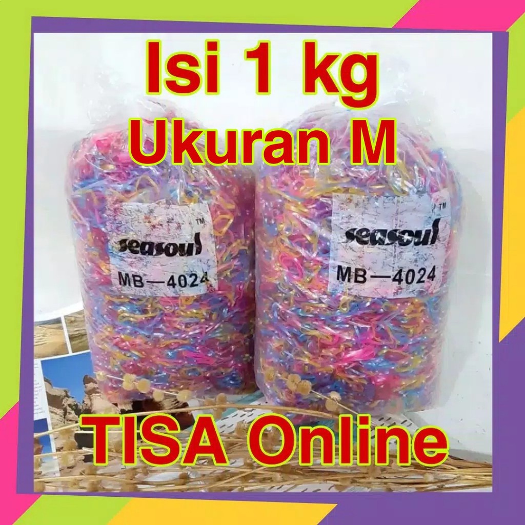 566 [Grosir] isi @1kg karet Jepang ikat rambut ukuran M  warna warni bening