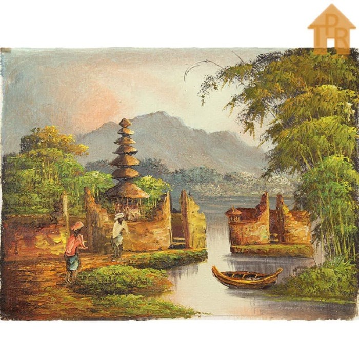 Lukisan Asli - Balinesse Pura Landscape Decorative 40x30cm.