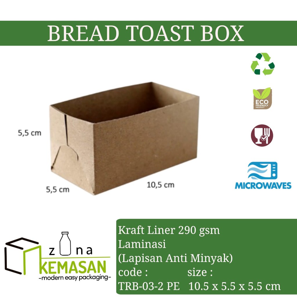 

BREAD TOAST BOX PAPER DUS KOTAK ROTI BAKAR TRAY MAKANAN 10,5x5,5x5,5 cm KRAFT 290 gsm LAMINASI