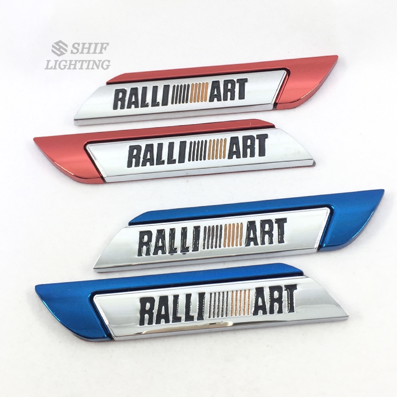 2pcs Stiker Emblem Logo Ralliart Bahan Metal Untuk Mobil Mitsubishi