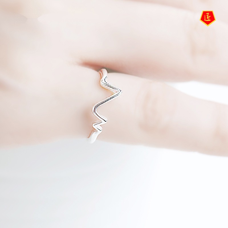 [Ready Stock]Minimalist Creative Heartbeat Shape 925 Silver Ring