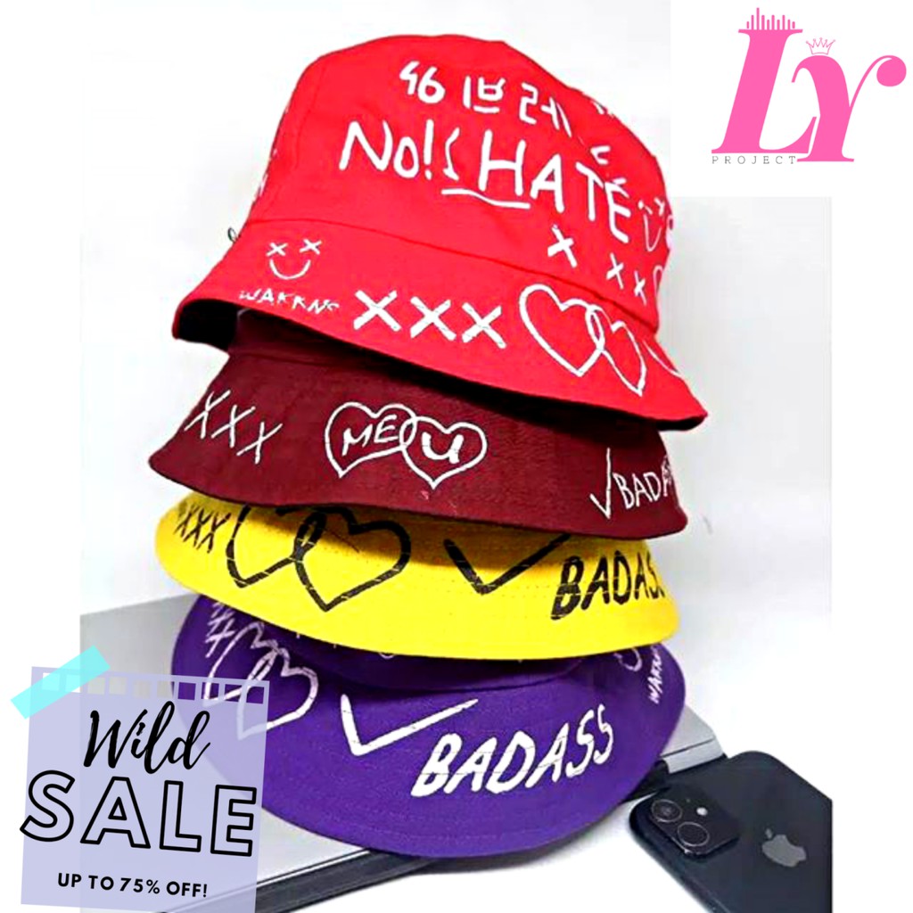 Topi Bucket sablon premium bolak balik gaya korea KPOP kasual casual fisherman pantai buket BTS