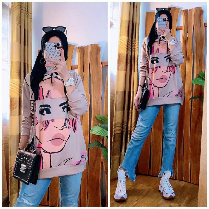 Hoodie Girls, ATASAN HODDIE WANITA JUMBO CANTIK MODIS FIT XXXL LD 120-130 BAHAN KAOS BABYTERRY IMPORT TERMURAH OOTD