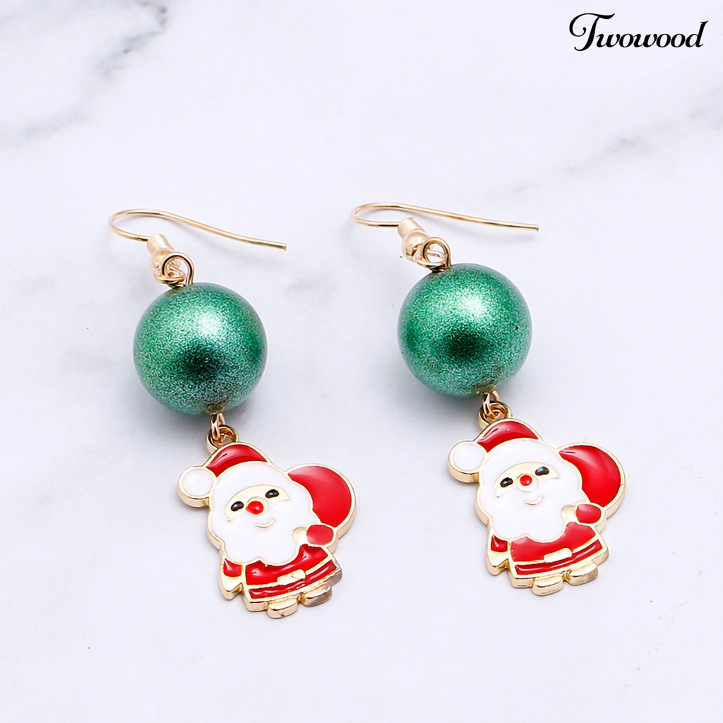 1 Pasang Anting Hook Desain Kartun Hewan Santa Claus Untuk Wanita