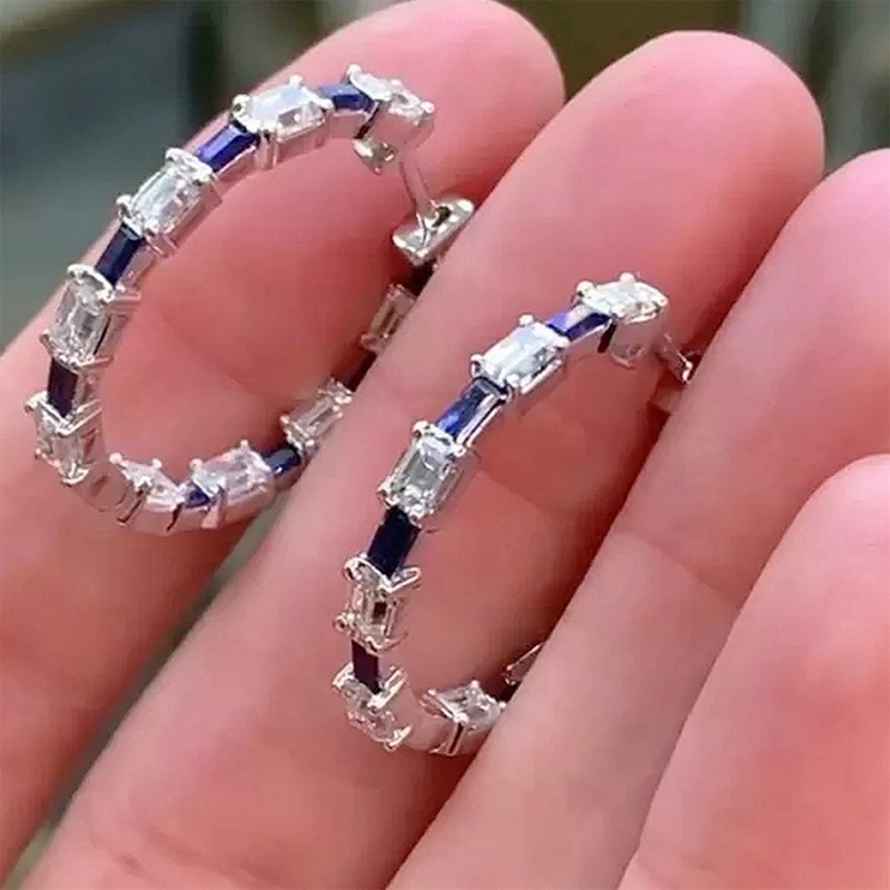 Anting Hoop Kristal Cubic Zirconia Bentuk Lingkaran Untuk Wanita