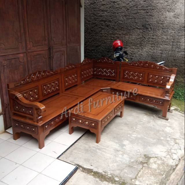 Kursi sudut kayu jati meja kursi ukiran Jepara kursi tamu asli jepara