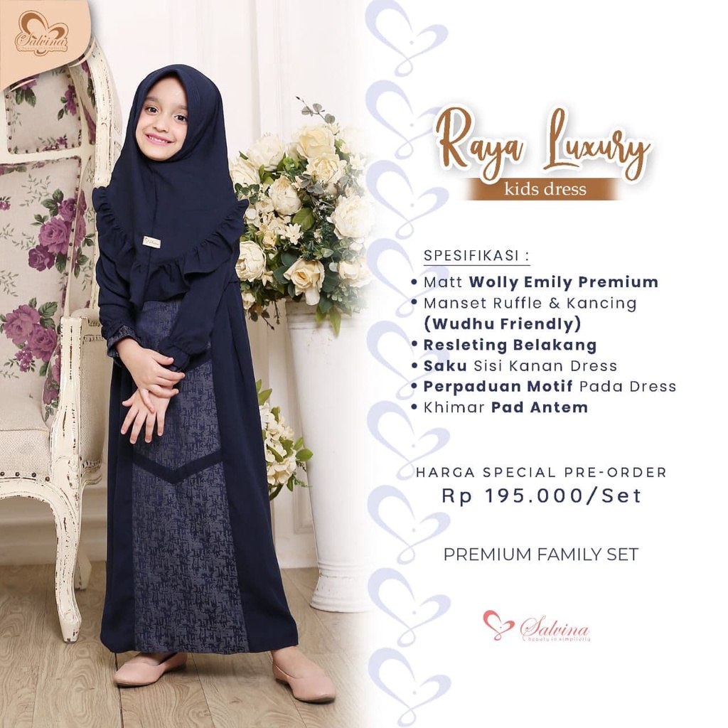 Salvina Hijab Sarimbit Gamis Raya Luxury Quality Premium Syari'i - Couple Ibu Anak - Gamis Anak