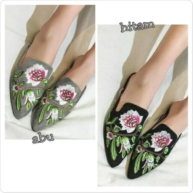 Sandal flatshoes wanita selop bunga