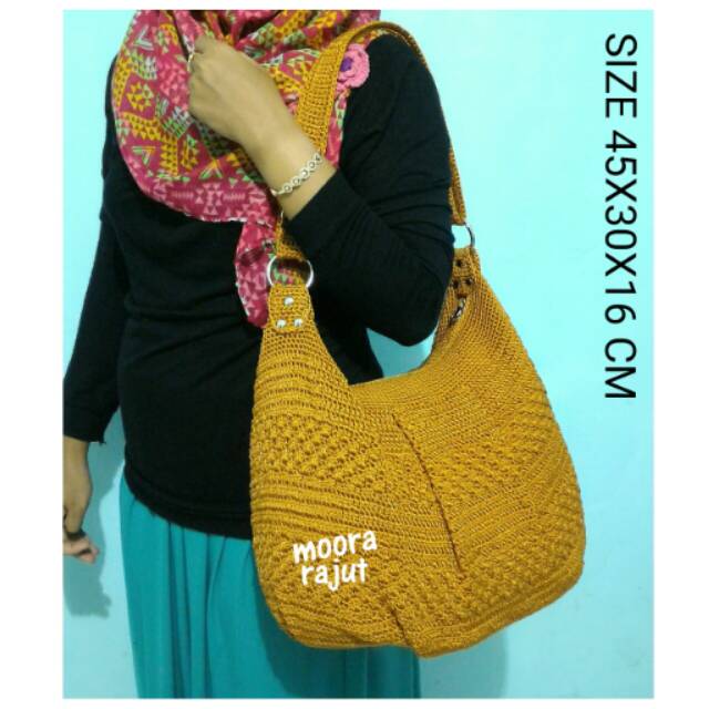 Tas rajut nilon HOBO FULL RAJUT KUNING GOLD