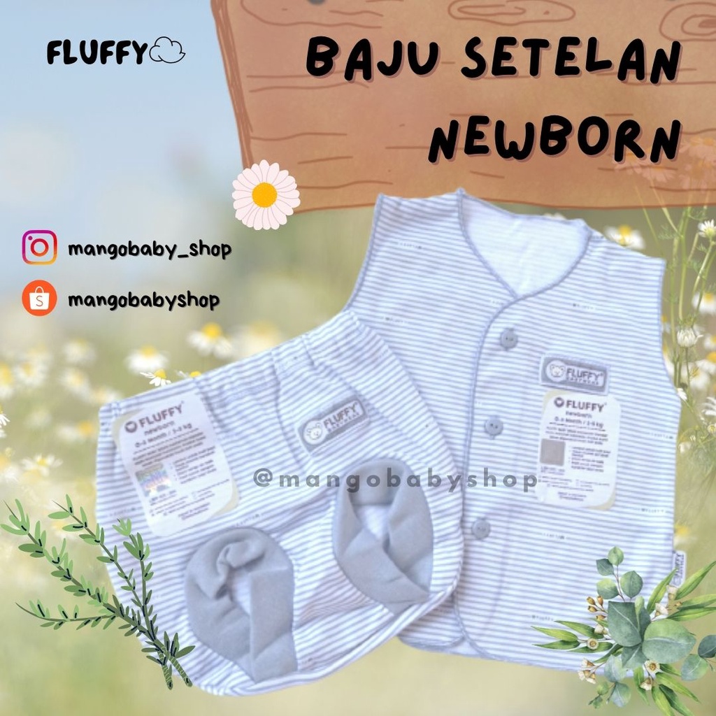 FLUFFY | BAJU SETELAN SINGLET KUTUNG 3 PCS ATAS BAWAH WARNA ABU UNTUK ANAK BAYI NEWBORN 0 - 3 BULAN