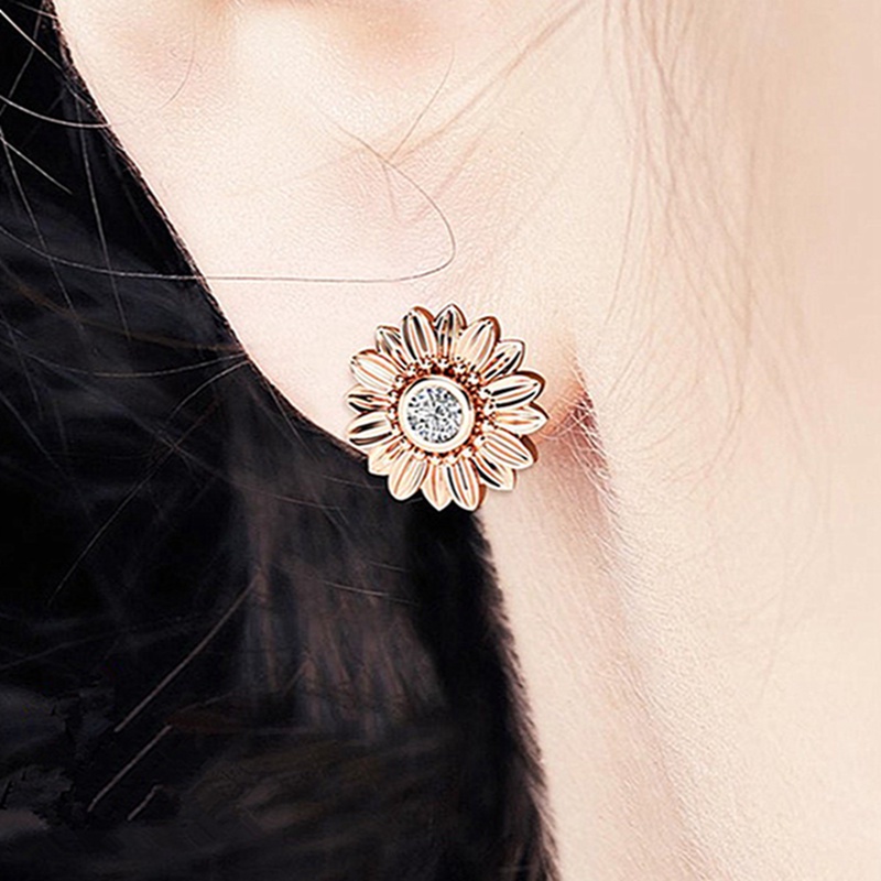 Anting Stud 925 Sterling Silver Bentuk Bunga Matahari Daisy Gaya Boho Untuk Wanita