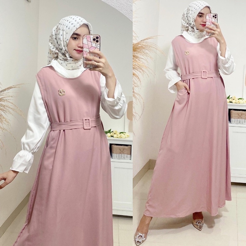 humaira set dress / set kemeja dan dress polos