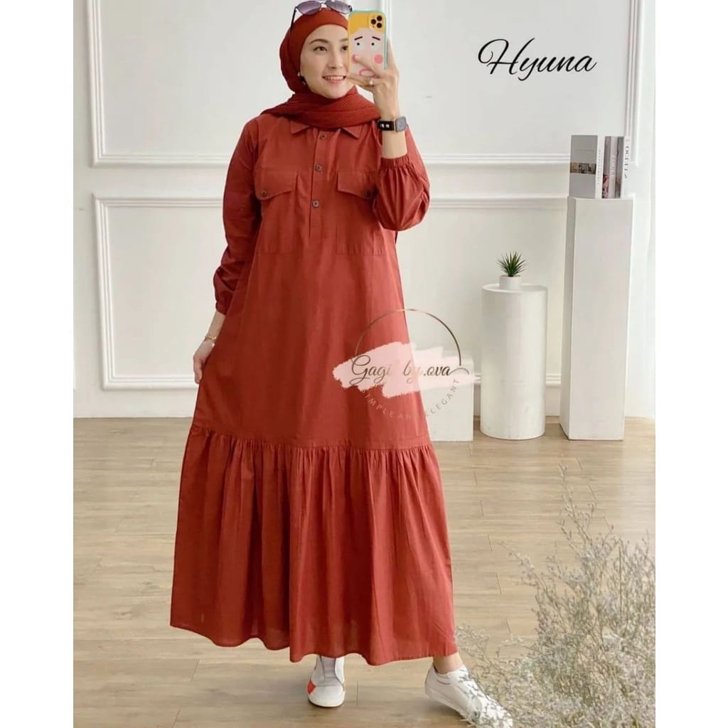 DRESS JUMBO HYUNA MIDI DRESS  BAHAN KATUN RAYON FASHION WANITA TERBARU