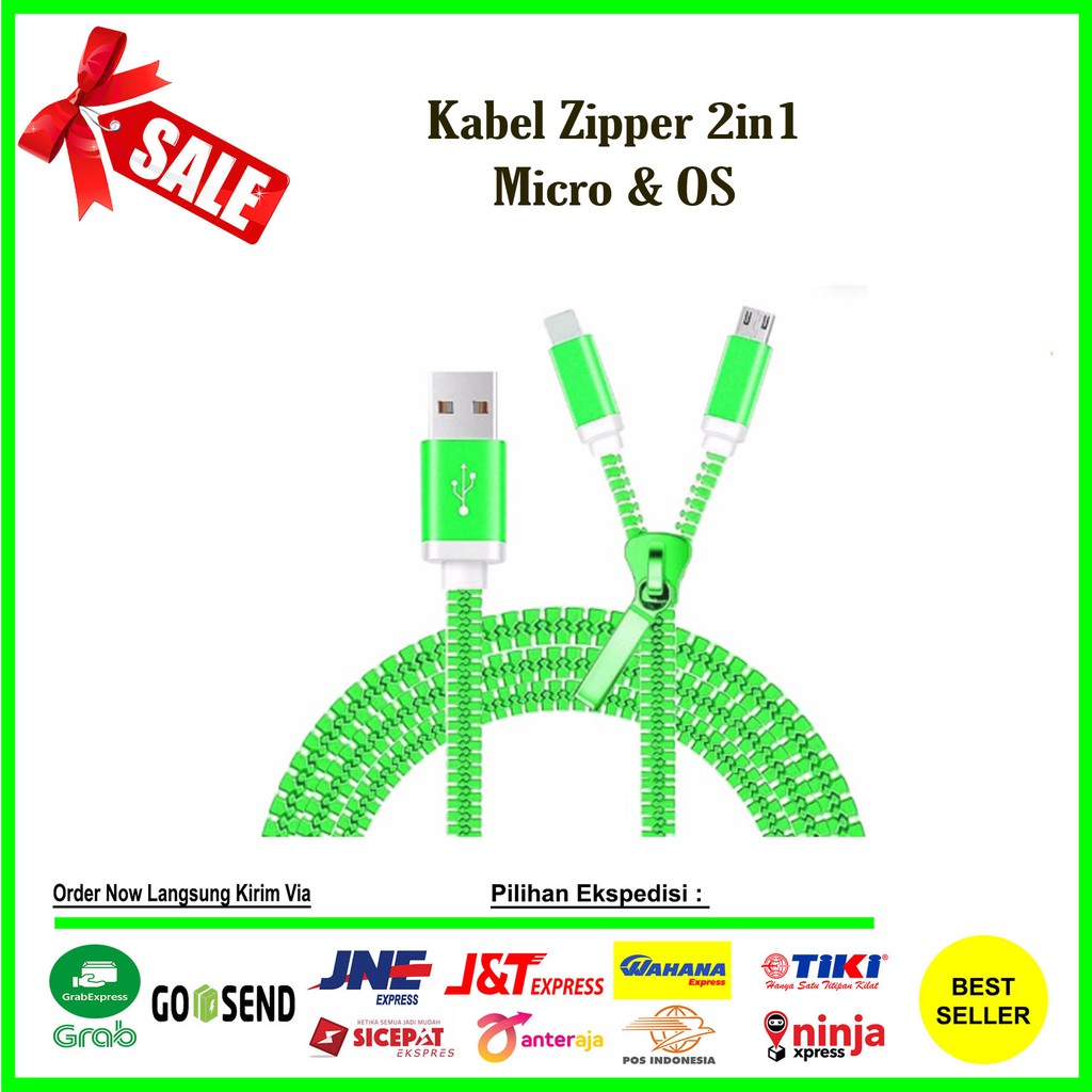 Kabel Zipper 2in1 2.4A Kabel Data Resleting Mikro dan OS