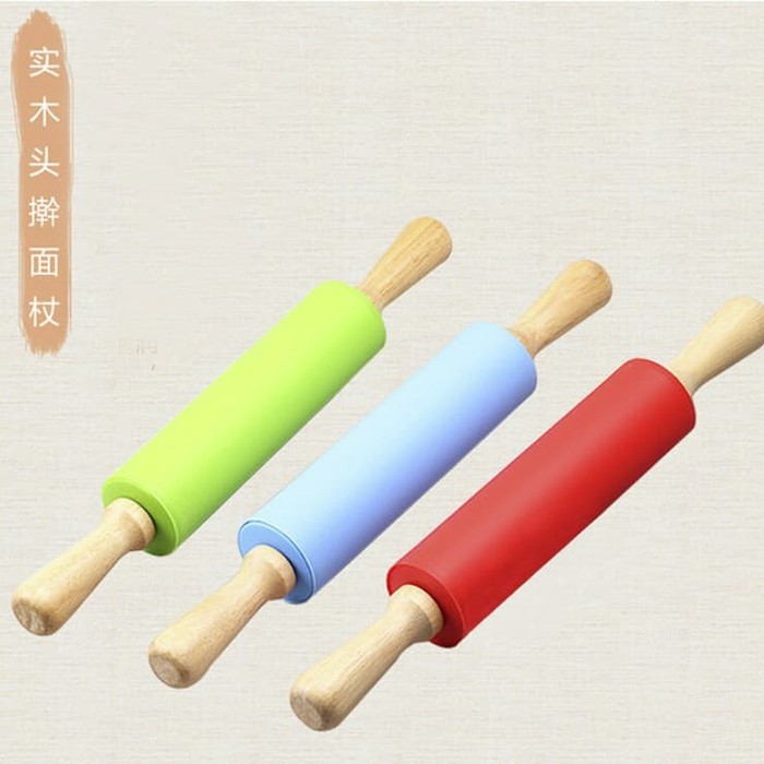 small silicone rolling pin 31 bcm /alat gilas adonan silikon gagang kayu