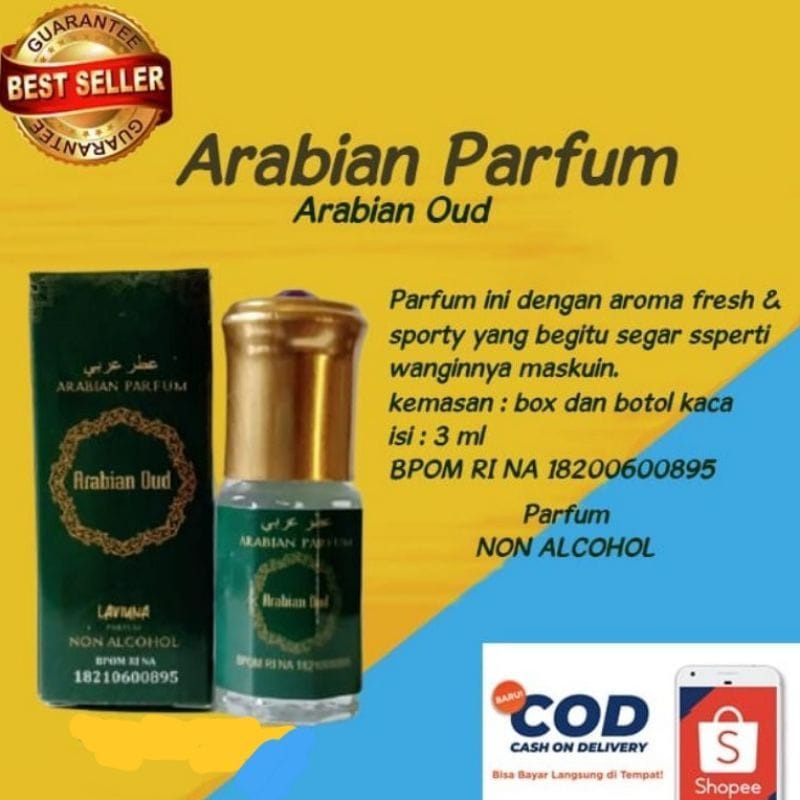 Parfum Arabian oud No alkohol 3ml Parfum Arab Parfum sholat / minyak wangi Sunnah