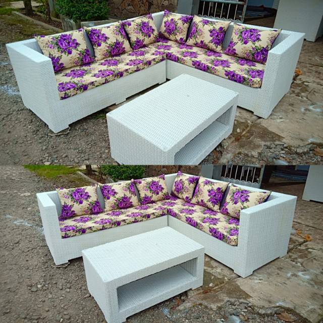 Set sofa L rotan sintetis