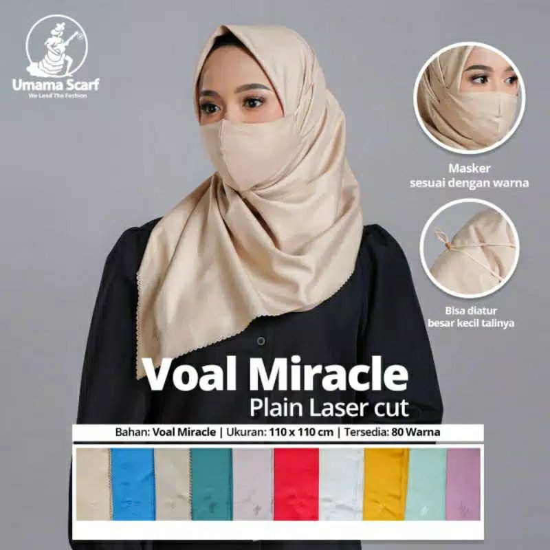 Hijab Segiempat Voal Miracle Plain Plus Masker by Umama Scarf
