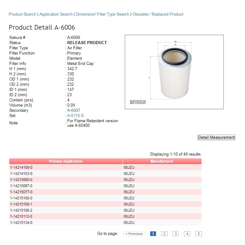 Filter Udara BTX Outer P12-7314 A-6006 Sakura -52631