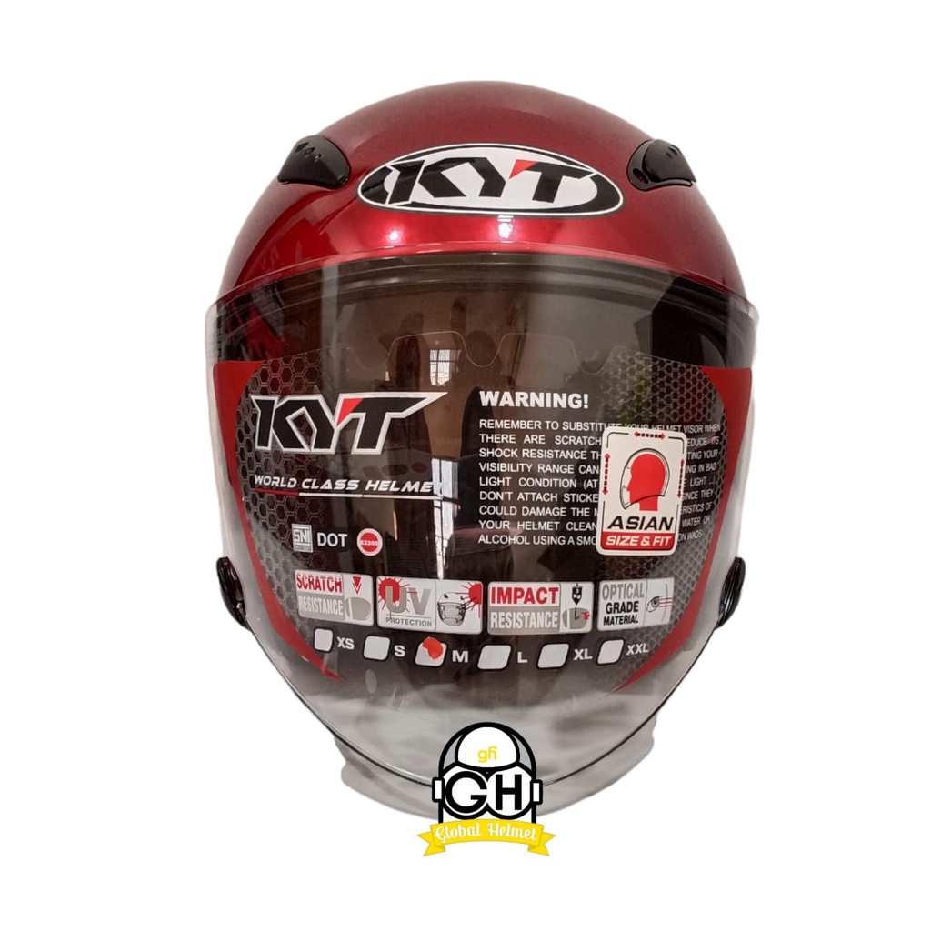 HELM HALF FACE KYT GALAXY FLAT R FLAT-R KACA FLAT DOUBLE VISOR RED MAROON GLOSSY