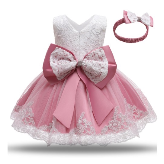 DRESS PESTA ANAK PEREMPUAN IMPORT / BAJU PESTA ANAK TUTU SATIN IMPORT + BANDO