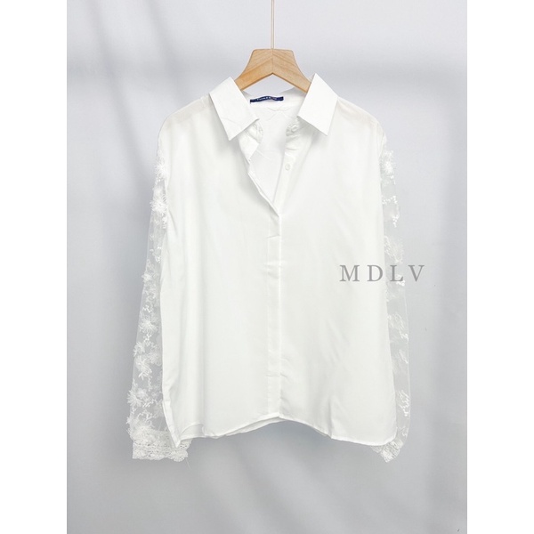 MDLV ~ 8651 Dellaney Lce Shirt Atasan Blouse Combi Lace Baju korea Combi Renda Rajut Fashion Import