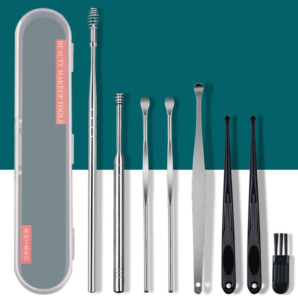 ☛TK☚ Alat Pembersih Telinga Korek Kuping Ear Wax Picker 6pcs Alat Pembersih Telinga Korek Kuping Stainless Steel Paket 8pc Set R649 651