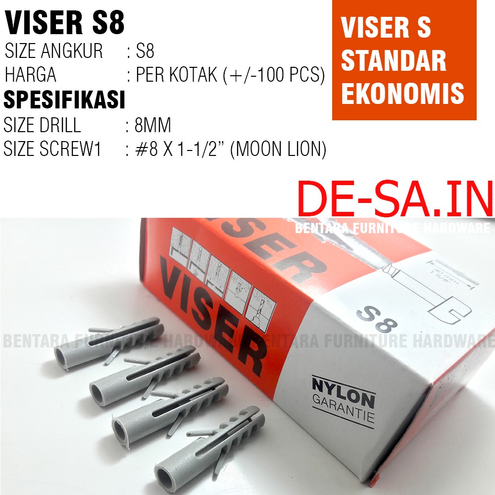 Viser S8 / Viser New S8 (1Box = 100pcs) - Angkur Dinding Betok Tembok Bata