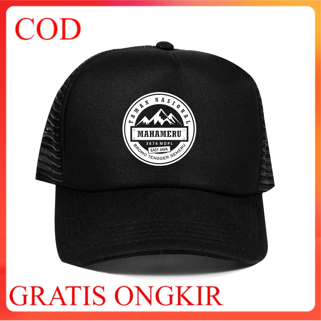 Topi pria Trucker bergambar Topi Mahameru Hitam