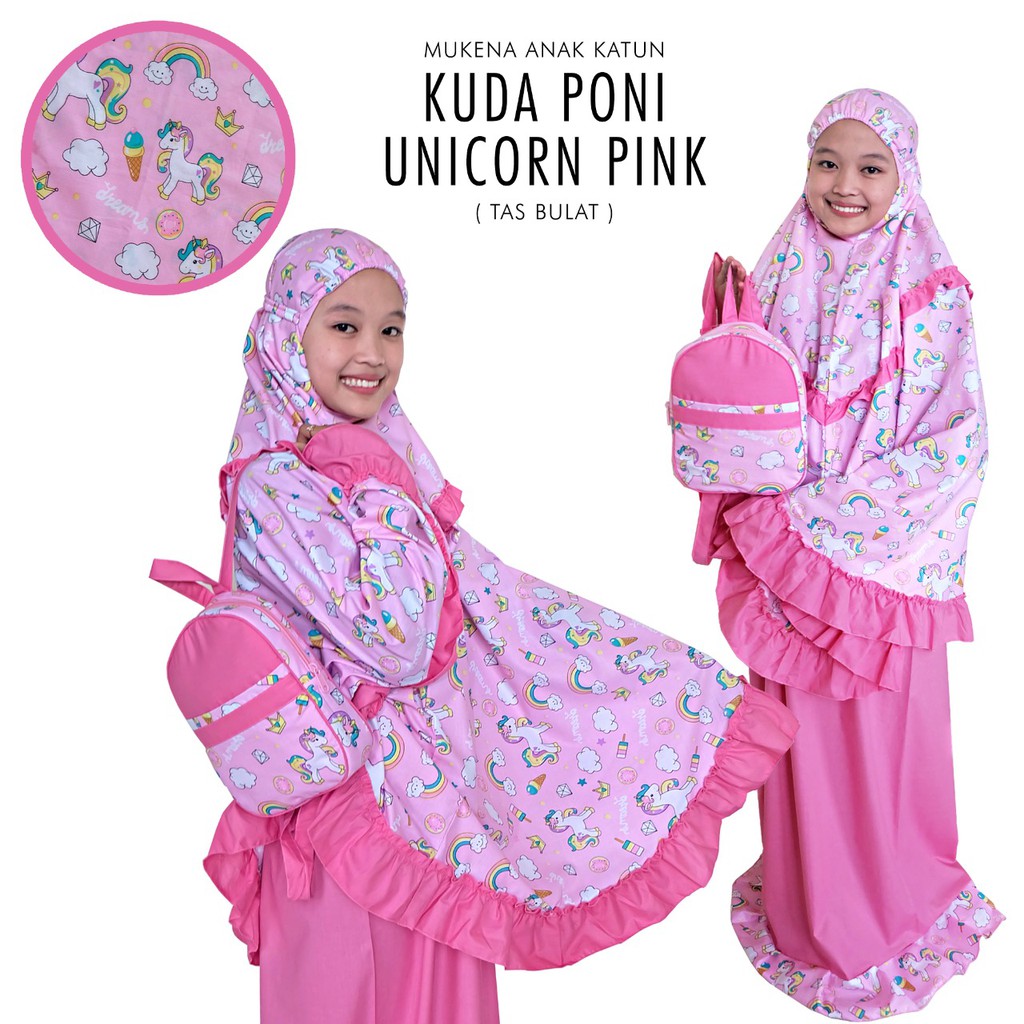 MUKENA BALI TASIK - MUKENA ANAK KATUN KUDA PONI UNICORN (TAS BULAT)