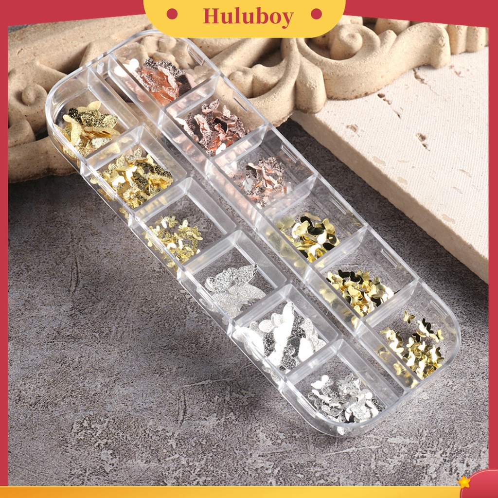 Huluboy Huluboy♡ 1 Kotak Ornamen Kupu-Kupu 3D Bahan Metal Tahan Karat Untuk Dekorasi Nail Art