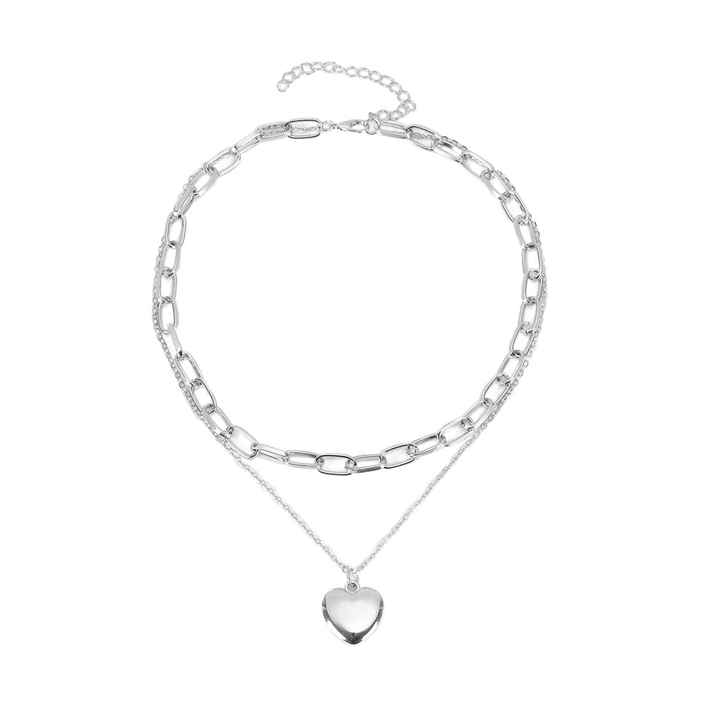 Kalung Multilayer Liontin Hati Warna Emas Gaya Retro Korea Untuk Aksesoris Perhiasan