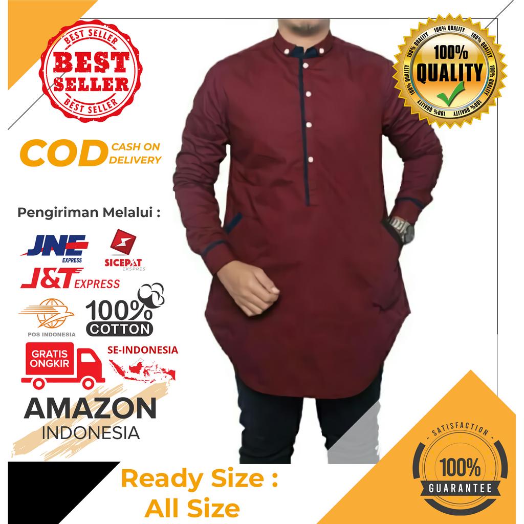 Baju Koko Pria Lengan Panjang Motif Polos Warna Maroon Toyobo - Baju Koko Pria Dewasa - Busana Muslim Pria - Baju Lebaran Pria - Koko Pria Dewasa - Muslim Pria - Baju Kokoh - Baju Koko Batik - Koko Batik Pria - Alqorni - Baju Ramadhan - Seragam Hadroh