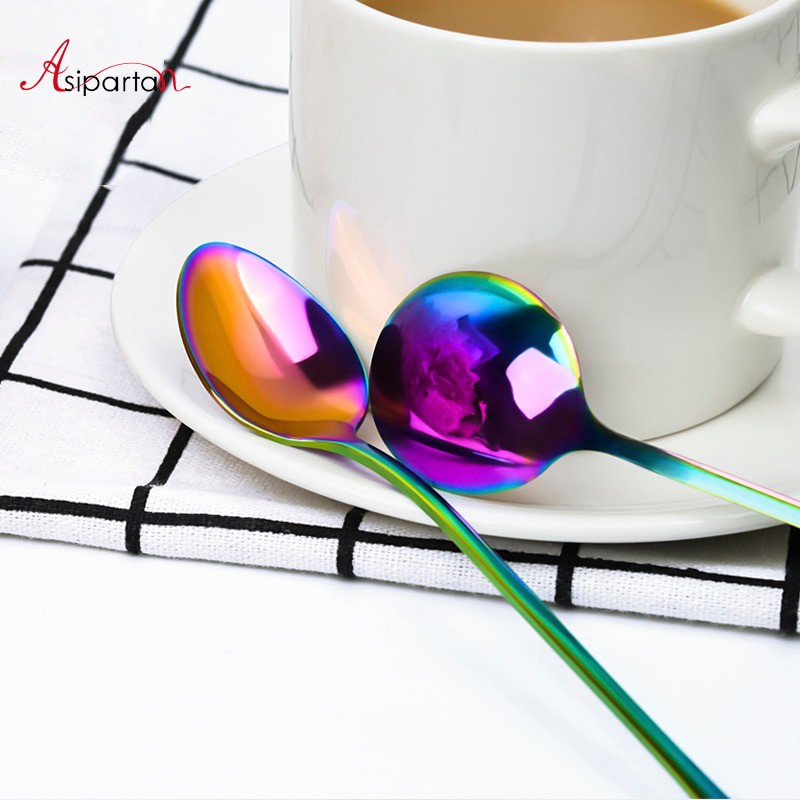 Sendok Teh Kopi Warna Pelangi Model Bulat Rainbow Spoon Tea Coffee Time