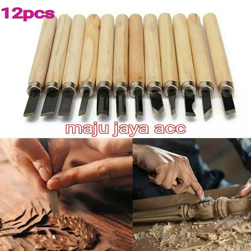Set 12pcs Pisau Ukir Pahat Kayu Tatah Kerajinan Bubut Kayu Multifungsi