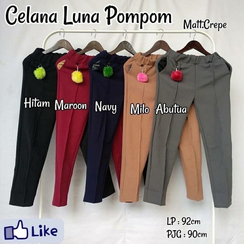 Celana Luna Cubit Pom Pom Crep / Luna Pom Pom pangs Crep / Celana Wanita