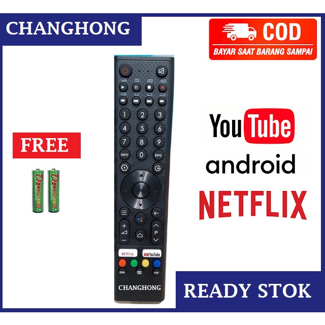 Remot Tv Android Changhong Grade Original Netflix Youtube + 2 Batrei